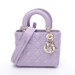 Christian Dior Lady Cannage Handbag Leather Purple